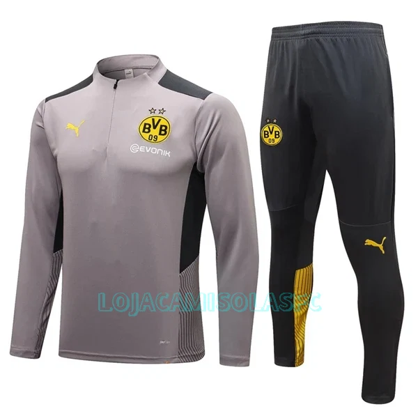 Sweat de Treino Conjunto BVB Borussia Dortmund Homem Quarto-Zíper 2022/23 Cinza Claro