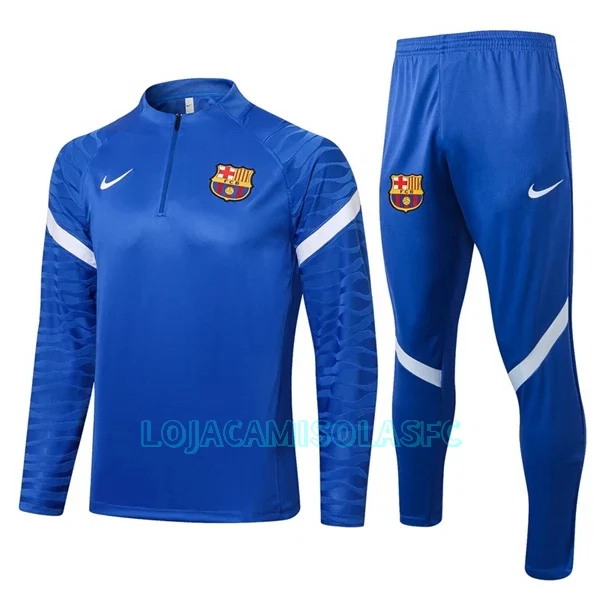 Sweat de Treino Conjunto FC Barcelona Homem Quarto-Zíper 2022/23 Azul Branco