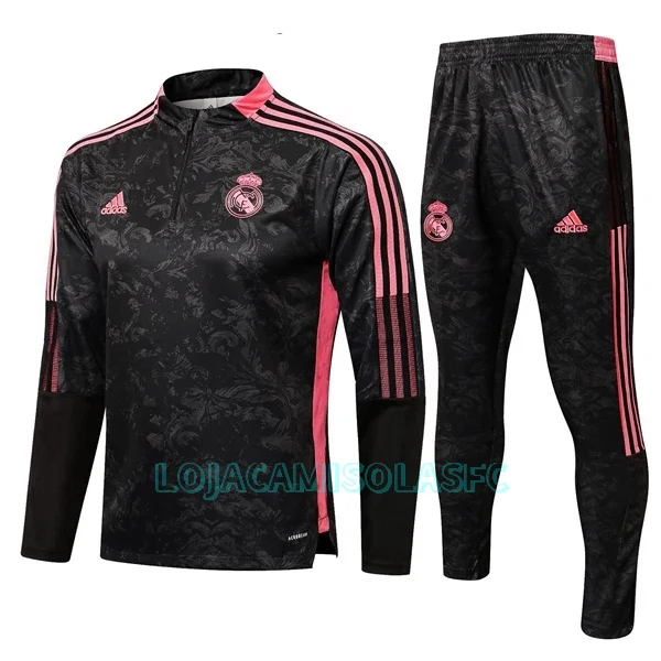 Sweat de Treino Conjunto Real Madrid Criança Quarto-Zíper 2022/23 Preto Vermelho