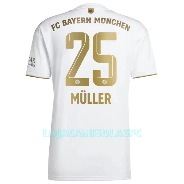 Camisola FC Bayern de Munique Müller 25 Homem Equipamento 2ª 2022/23
