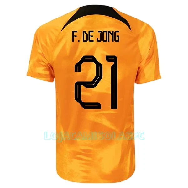 Camisola Holanda Frenkie de Jong 21 Homem Equipamento 1ª Mundial 2022