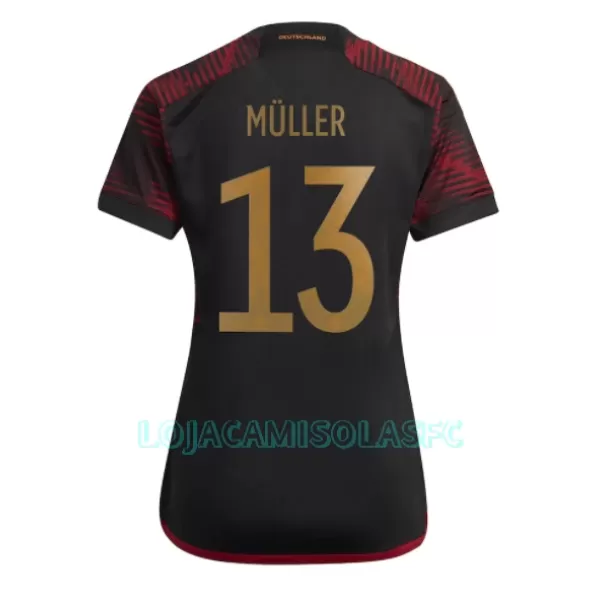 Camisola Alemanha Thomas Müller 13 Mulher Equipamento 2ª Mundial 2022