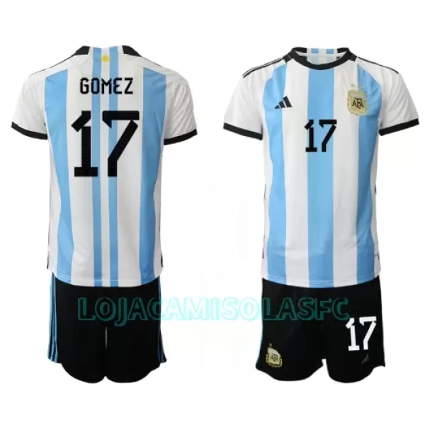 Camisola Argentina Alejandro Gomez 17 Criança Equipamento 1ª Mundial 2022
