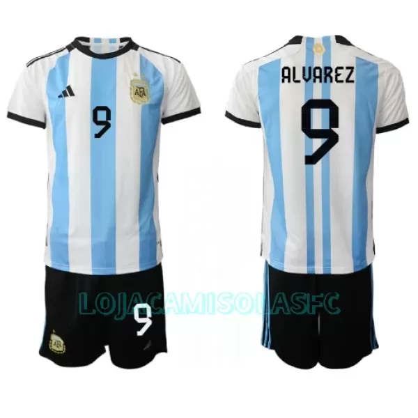 Camisola Argentina Julian Alvarez 9 Criança Equipamento 1ª Mundial 2022
