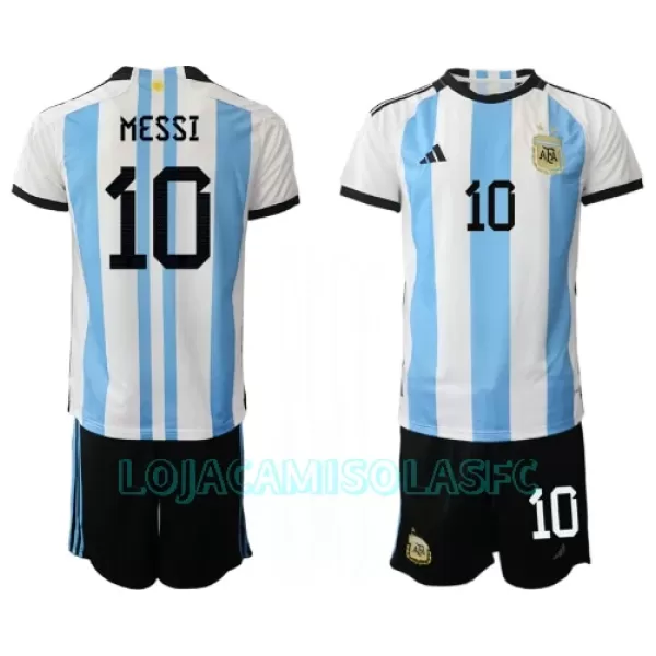Camisola Argentina Lionel Messi 10 Criança Equipamento 1ª Mundial 2022