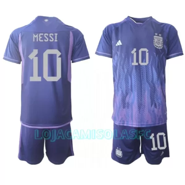 Camisola Argentina Lionel Messi 10 Criança Equipamento 2ª Mundial 2022