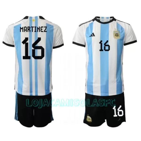 Camisola Argentina Lisandro Martinez 16 Criança Equipamento 1ª Mundial 2022