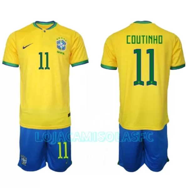 Camisola Brasil Philippe Coutinho 11 Criança Equipamento 1ª Mundial 2022