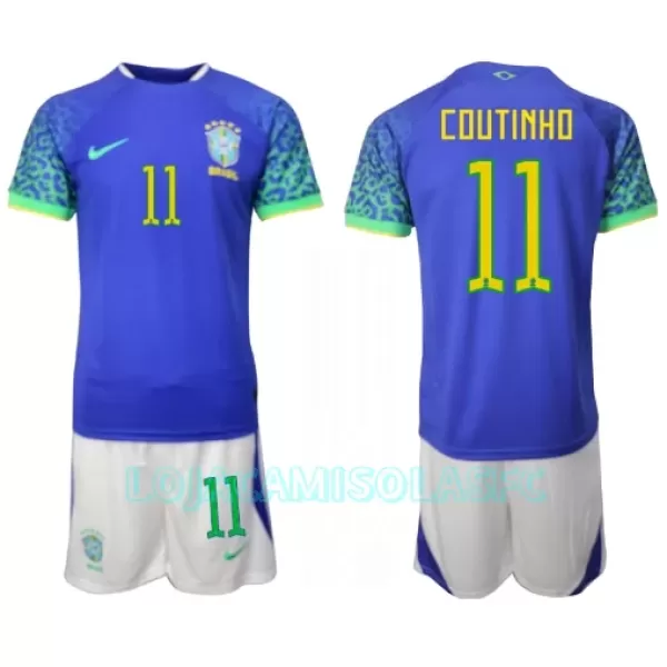 Camisola Brasil Philippe Coutinho 11 Criança Equipamento 2ª Mundial 2022