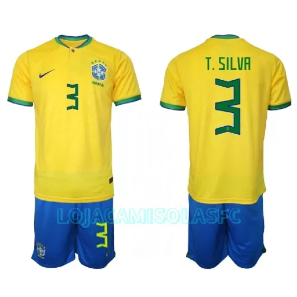 Camisola Brasil Thiago Silva 3 Criança Equipamento 1ª Mundial 2022