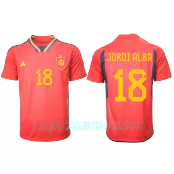 Camisola Espanha Jordi Alba 18 Homem Equipamento 1ª Mundial 2022