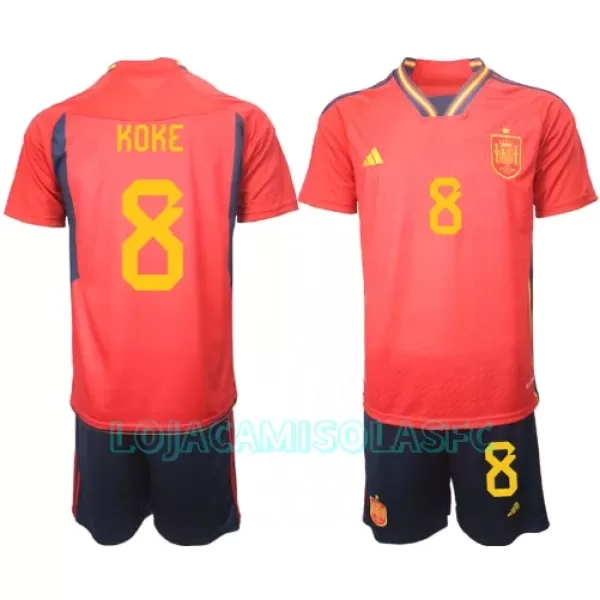 Camisola Espanha Koke 8 Criança Equipamento 1ª Mundial 2022