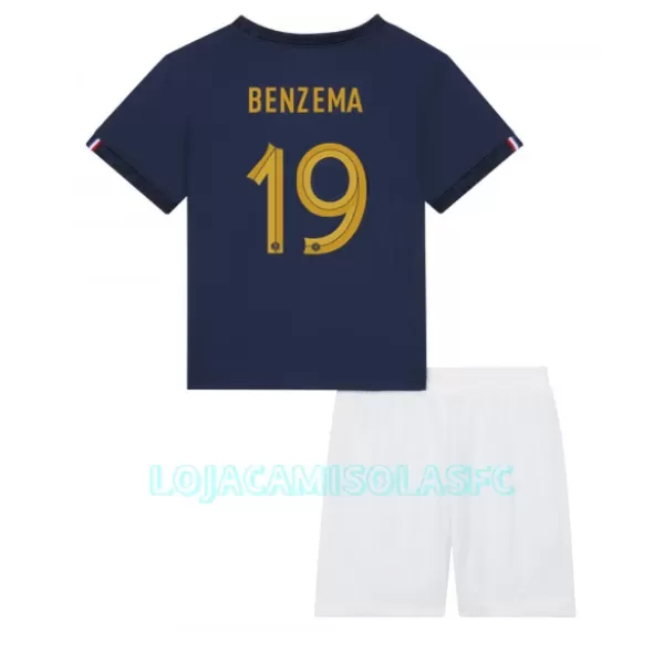 Camisola França Karim Benzema 19 Criança Equipamento 1ª Mundial 2022