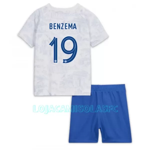 Camisola França Karim Benzema 19 Criança Equipamento 2ª Mundial 2022