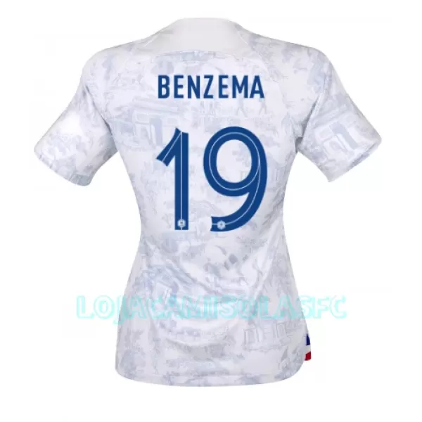Camisola França Karim Benzema 19 Mulher Equipamento 2ª Mundial 2022