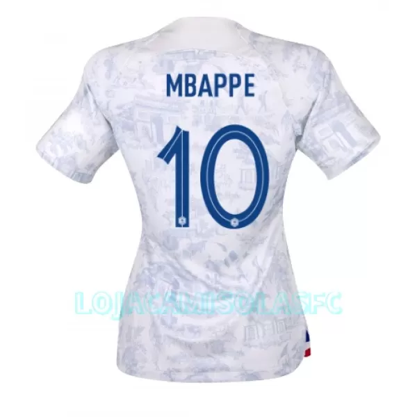 Camisola França Kylian Mbappé 10 Mulher Equipamento 2ª Mundial 2022