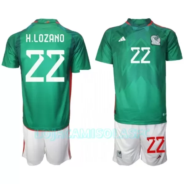 Camisola México Hirving Lozano 22 Criança Equipamento 1ª Mundial 2022