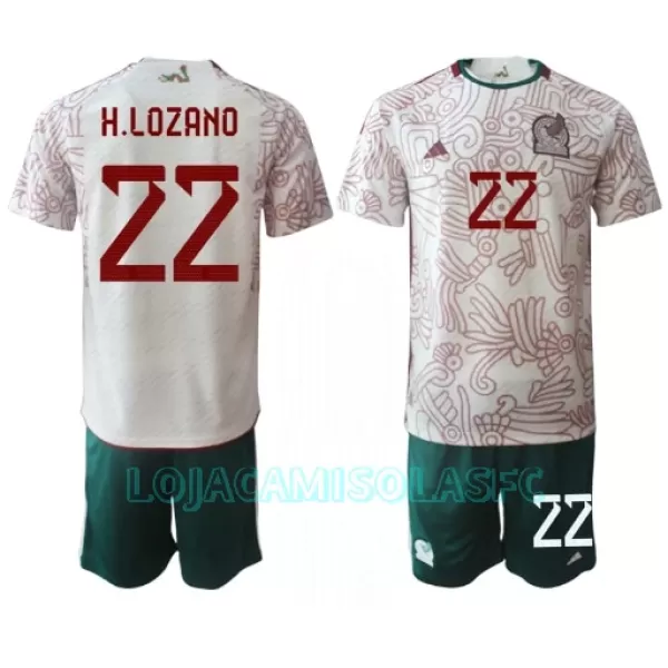 Camisola México Hirving Lozano 22 Criança Equipamento 2ª Mundial 2022