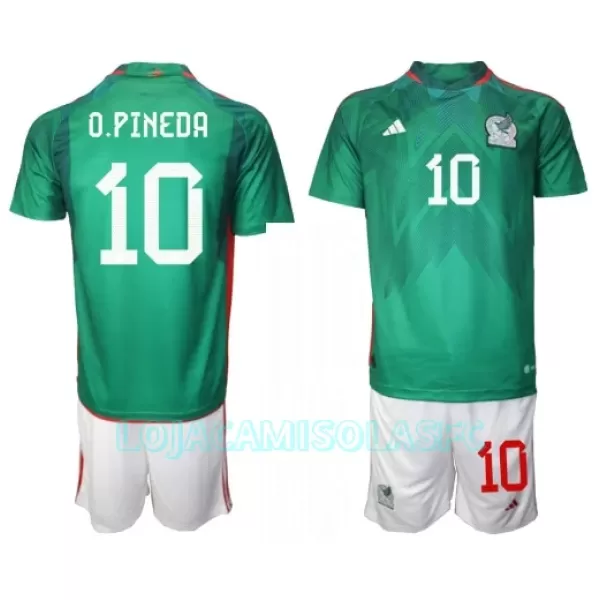 Camisola México Orbelin Pineda 10 Criança Equipamento 1ª Mundial 2022