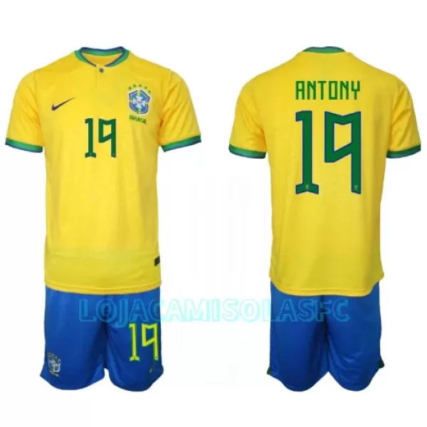 Camisola Brasil Antony 19 Criança Equipamento 1ª Mundial 2022