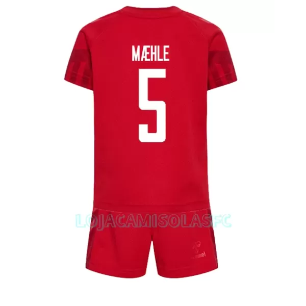 Camisola Dinamarca Joakim Maehle 5 Criança Equipamento 1ª Mundial 2022