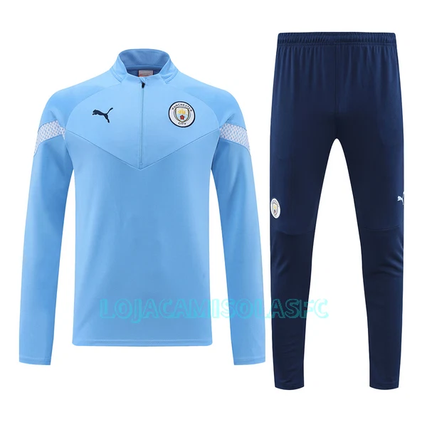 Sweat de Treino Manchester City Homem Quarto-Zíper 2022/23 Azul