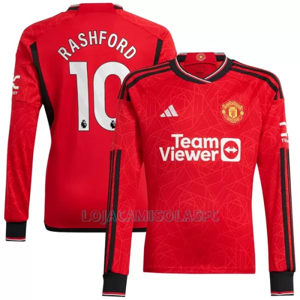Camisola Manga Comprida Manchester United Rashford 10 Homem Equipamento 1ª 2023/24
