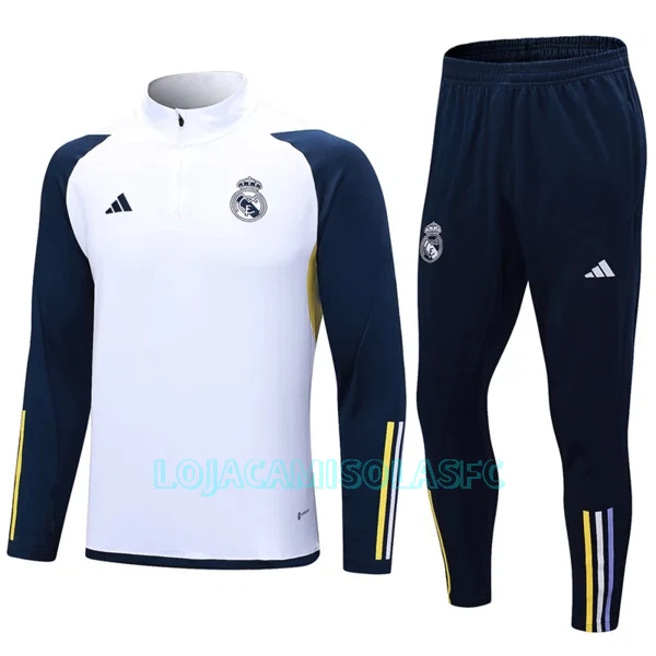 Sweat de Treino Conjunto Real Madrid Homem Quarto-Zíper 2023/24 Branca