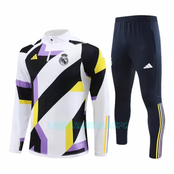 Sweat de Treino Conjunto Real Madrid Homem Quarto-Zíper 2023/24 Preta Branca