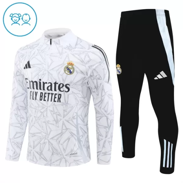 Conjunto de Moletom de Treino Real Madrid Criança Quarto-Zíper 2024/25 Branca