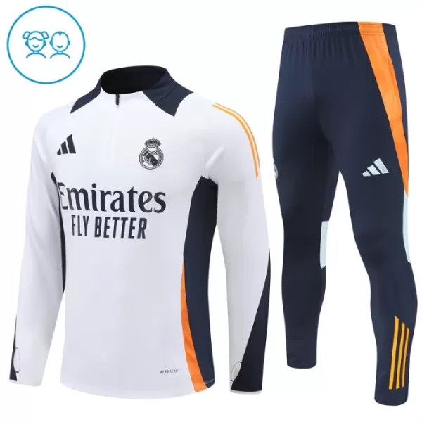 Conjunto de Moletom de Treino Real Madrid Criança Quarto-Zíper 2024/25 Branca