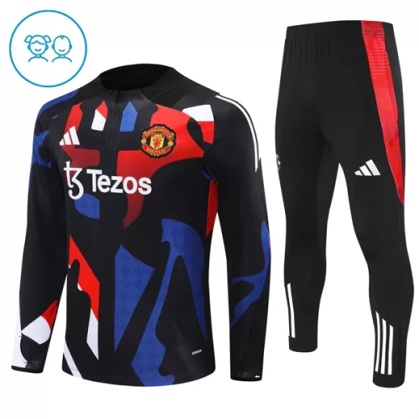 Conjunto de Moletom de Treino Manchester United Criança Quarto-Zíper 2024/25 Preta